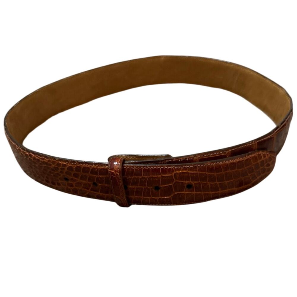 Maida's Houston Texas Crocodile Belt Made in USA Size 32 no buckle brown